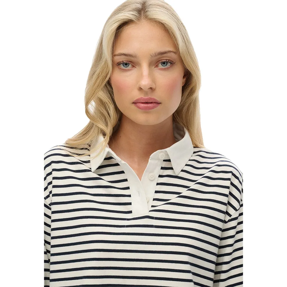 Поло Superdry Athletic Essential Cropped Striped Rugby с длинным рукавом, белый — фото 4