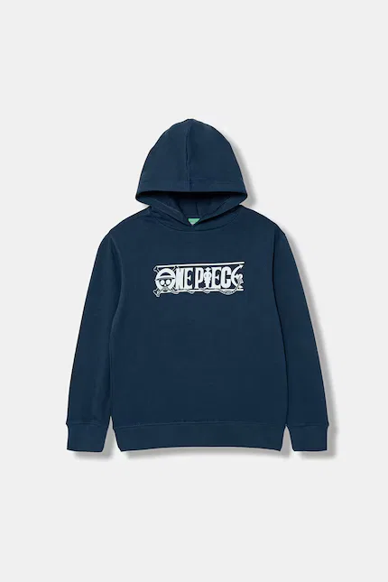 Худи хлопковое с принтом One Piece United Colors of Benetton, синий