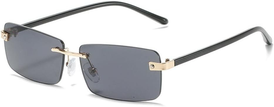 

Модные коричневые солнцезащитные очки без оправы для женщин, металлические солнцезащитные очки для мужчин, простые очки без оправы, защита от УФ-излучения UV400 TYUVIVO, C1 Black