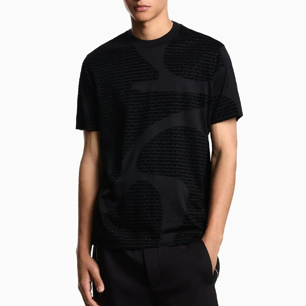 Футболка All Over Flocked Logo Jersey EMPORIO ARMANI, Black — фото 2