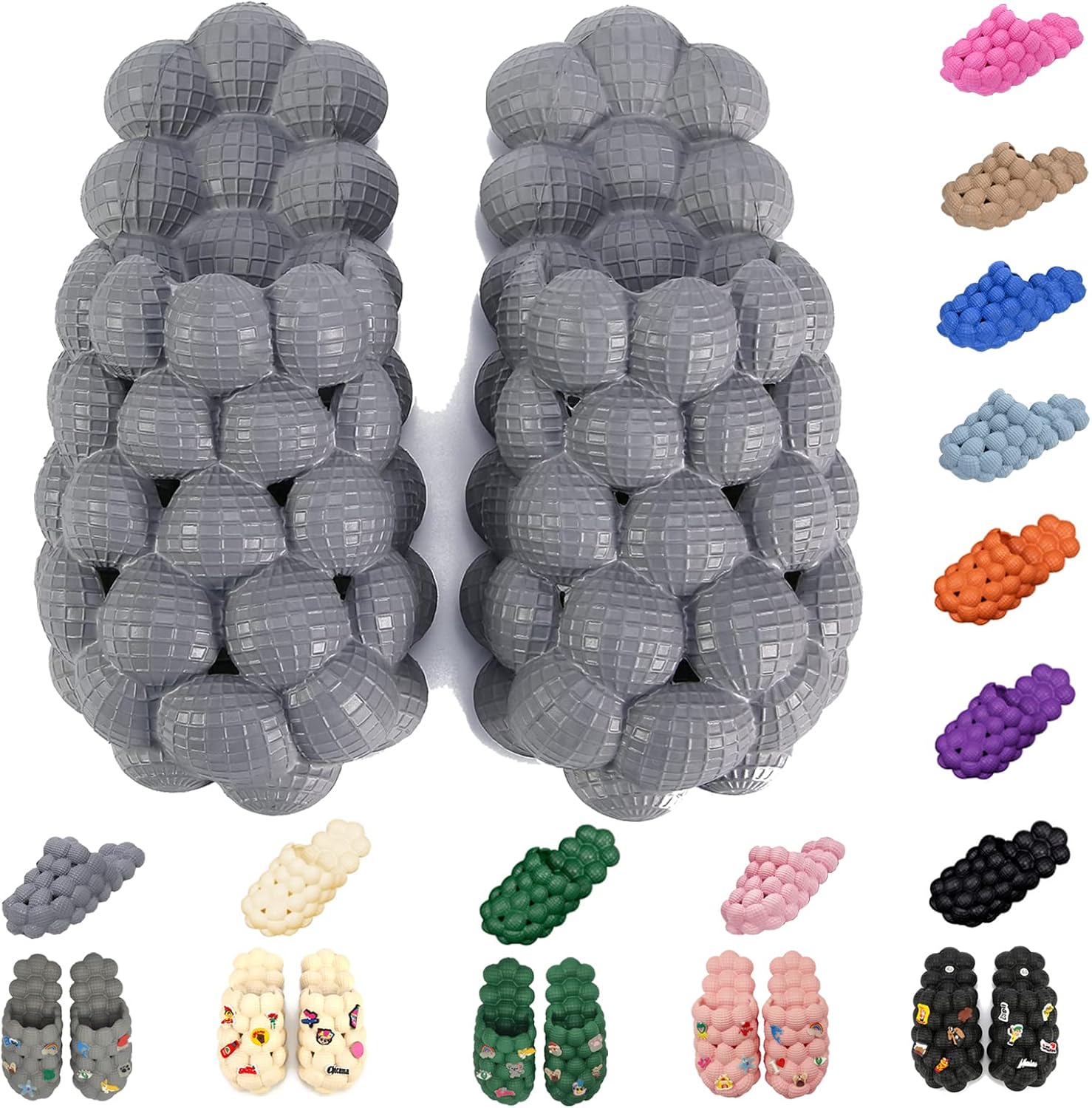 

Тапочки-пузыри для женщин и мужчин, забавные массажные шлепанцы в форме мяча для гольфа, с толстой подошвой и амортизирующей подушкой для спа-процедур, нескользящие сандалии для рефлексотерапии и снятия стресса, для душа и спальни Aiminuo, серый