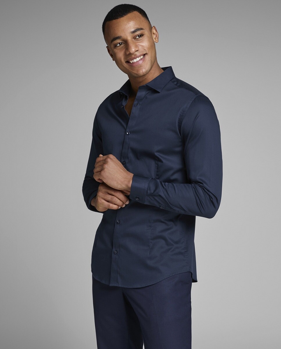 

Узкая базовая синяя мужская рубашка Jack & Jones, синий