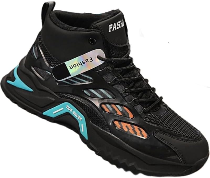 

Модные мужские кроссовки средней высоты - повседневный уличный стиль, шнуровка, круглый носок, кроссовки на все сезоны Fmshi, черный