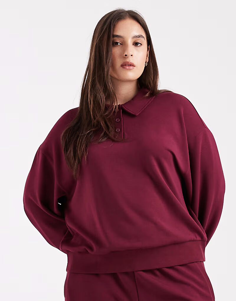 

Толстовка Curve из мягкой ткани купро цвета бордо Asos Curve
