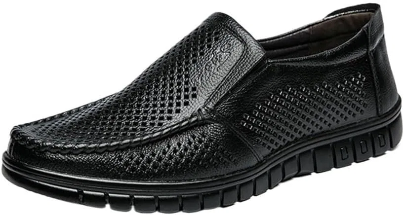 Лоферы кожаные дышащие Mens Breathable Leather Loafers, черный DHFIRUFSHLO