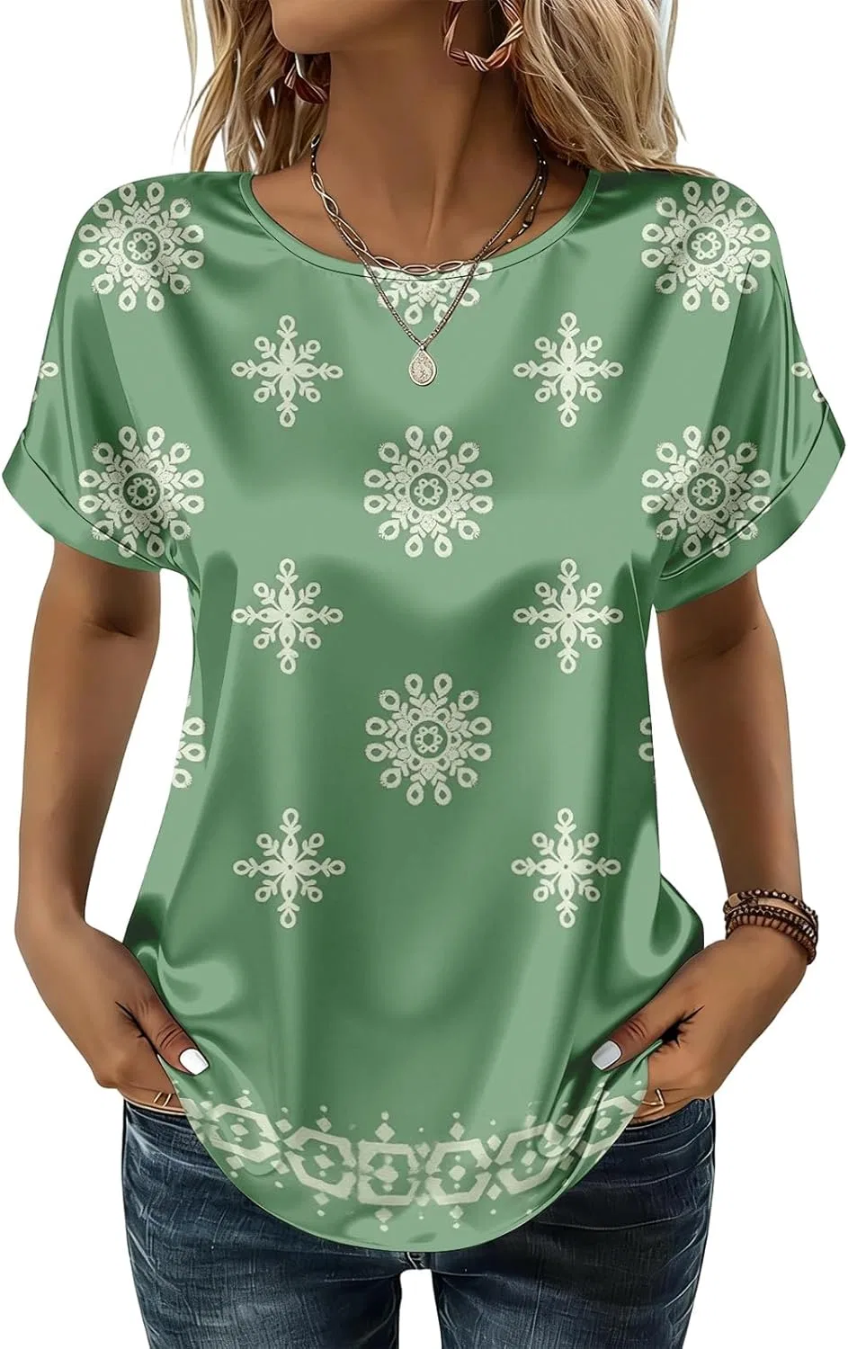 Блуза женская с коротким рукавом, шелковая, satin, 4-army Green