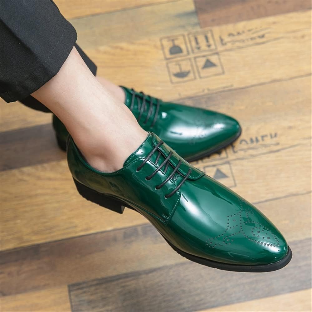 Мужские туфли EVSER Dress Oxford, дерби с шнуровкой, броги с заостренным носком, искусственная кожа, резиновая подошва, устойчивый каблук-кубок, противоскользящие, для вечеринок (Цвет: зеленый, Размер: 10) — фото 4