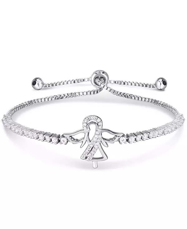 

Браслет-Боло с регулируемым слайдером в форме ангела из кубического циркония, посеребренный Macy'S, silver