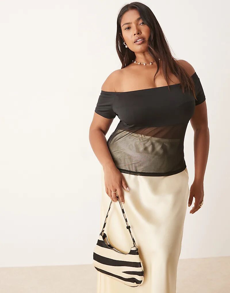 

Топ с сетчатыми вставками и вырезом-стойкой ASOS DESIGN Curve черного цвета Asos Curve