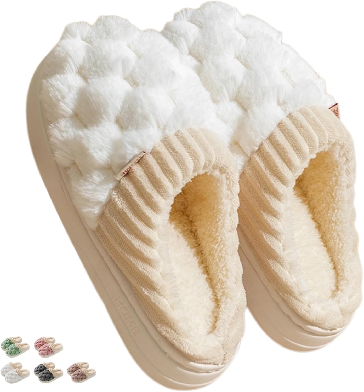 

Клетчатые тапочки для женщин и мужчин, хлопковые шлепанцы для дома, уютные зимние пушистые тапочки с теплым мехом, комнатные нескользящие тапочки на мягкой толстой подошве, домашние тапочки Iwhgrmp, белый