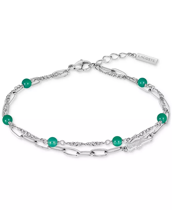 

Браслет с подвесками в виде крокодила из черного оникса Deva Lacoste, silver