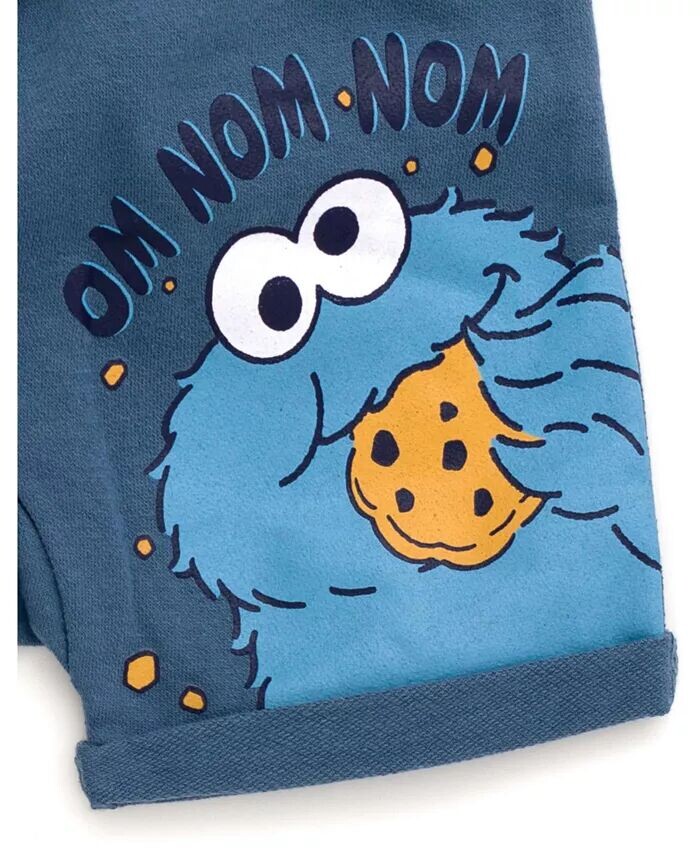 Пуловер с капюшоном Cookie Monster для мальчиков и шорты из французской махровой ткани для новорожденных до Sesame Street, синий — фото 3
