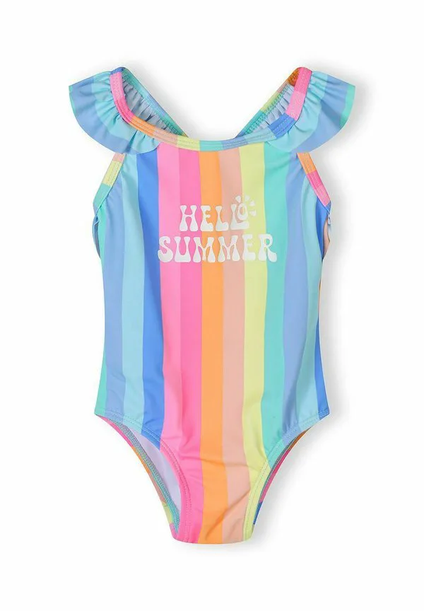 Полосатый купальник с оборками Minoti, Light Blue Pink