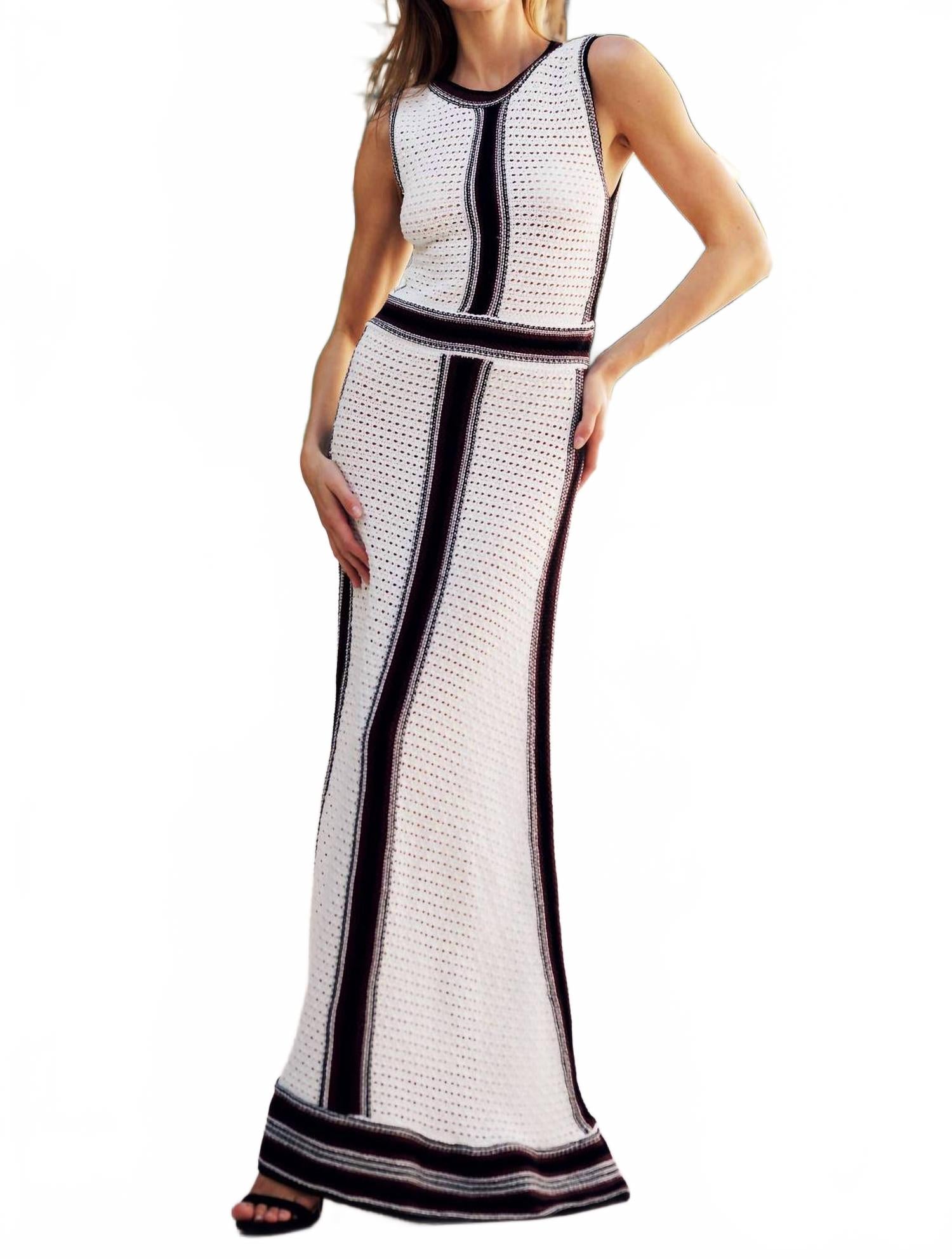 

Женское белое макси-платье с полосками и кружевной отделкой EB Luxe