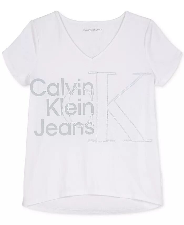 

Хлопковая футболка с рисунком Big Girls Hybrid Monogram Calvin Klein, белый
