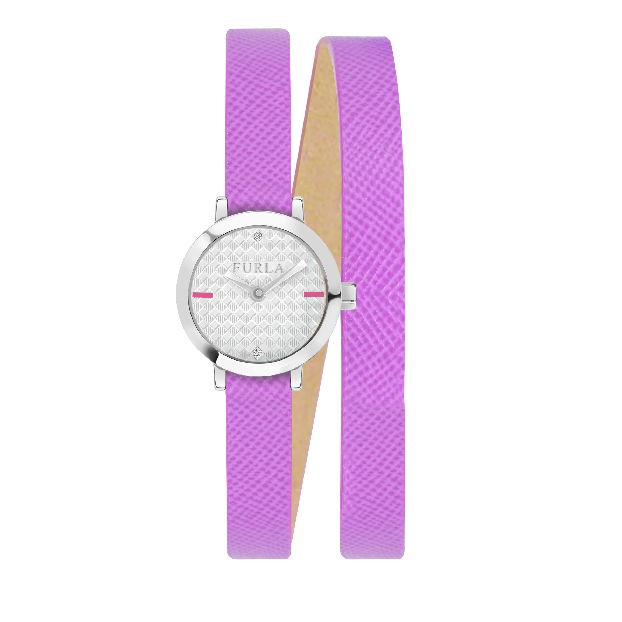

Женские часы Furla Vittoria с серебристым циферблатом из нержавеющей стали из телячьей кожи, фиолетовый