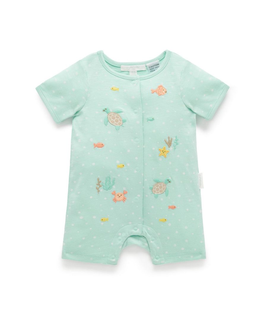 

Детский зеленый короткий комбинезон Purebaby, Seafoam bubbles print