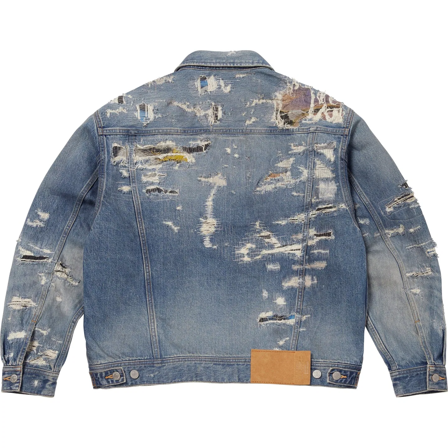 Куртка джинсовая x MM6 Maison Margiela SS26 WEEK4 Distressed Selvedge Denim Trucker Jacket, деним, унисекс Supreme, Washed Indigo/Washed Indigo — фото 3