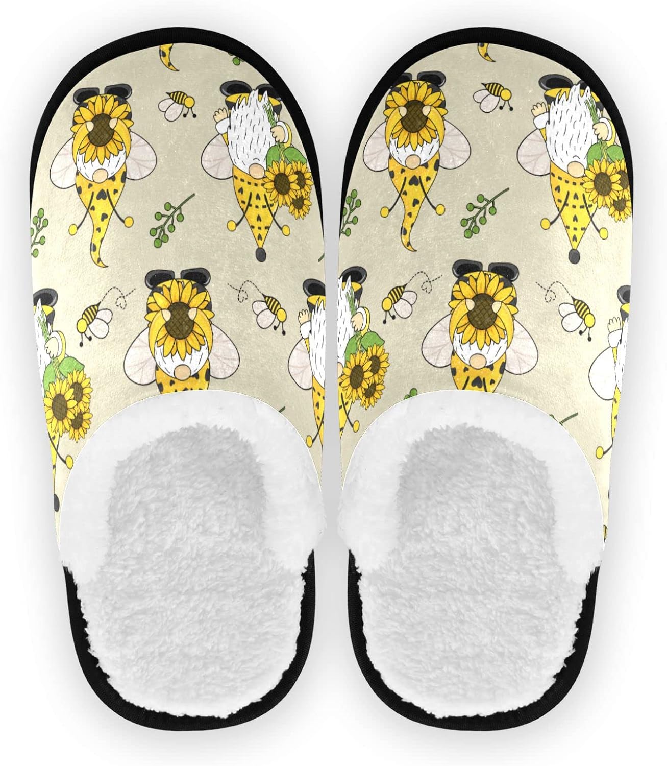 

Домашние тапочки JHKKU из мягкого ворса, теплые, нескользящие, для женщин и мужчин, уютные, для дома и путешествий, Gnome Sunflower Bees