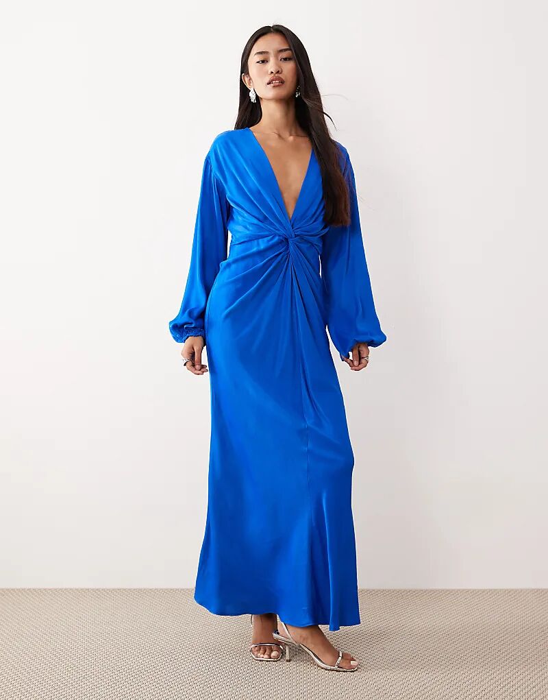 

Платье миди с атласным узором и узлом спереди от Nobody's Child Adina синего цвета