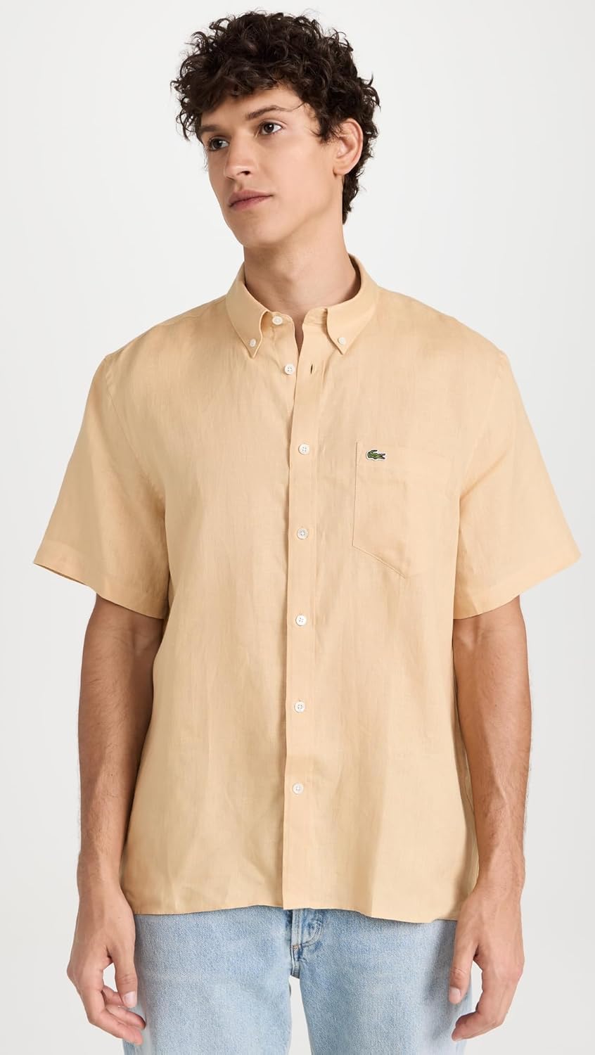 Lacoste мужская повседневная рубашка на пуговицах из льна Regular Fit, Croissant — фото 2