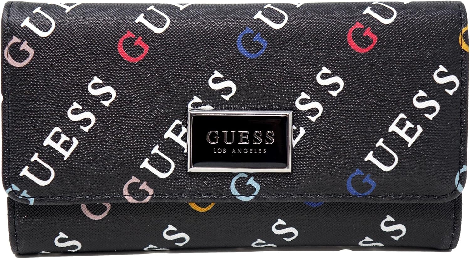 

Женский клатч-кошелек с принтом логотипа GUESS - черный, многоцветный