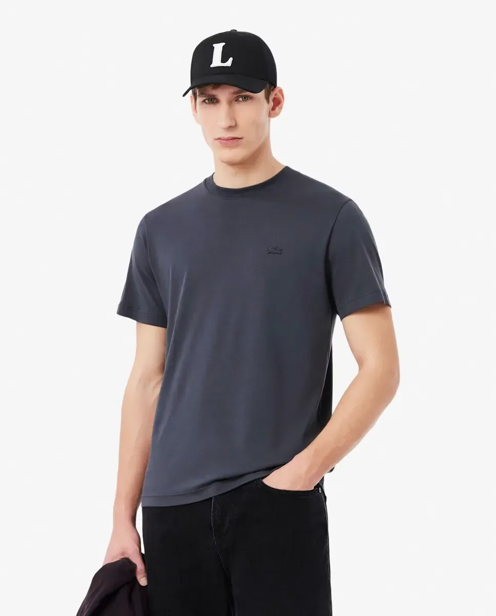 Футболка мужская Lacoste с коротким рукавом, с вышитой подписью, темно-серый