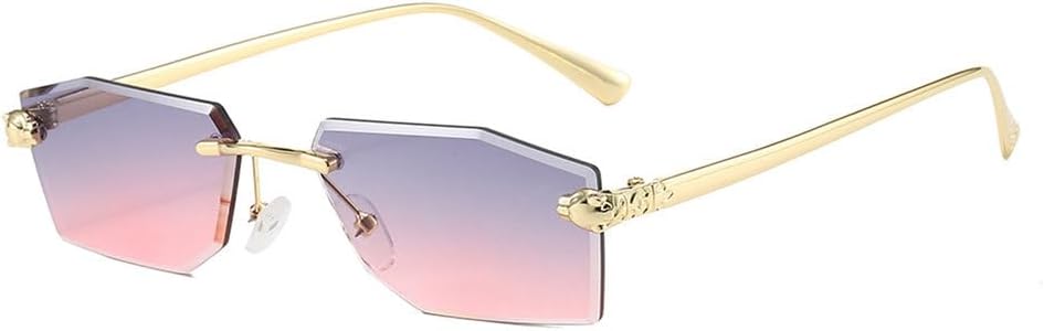 

Мужские солнцезащитные очки без оправы из сплава, женские солнцезащитные очки без оправы с градиентным переходом, модные ретро-очки с многоугольным оправой MTZJH, Gray Pink