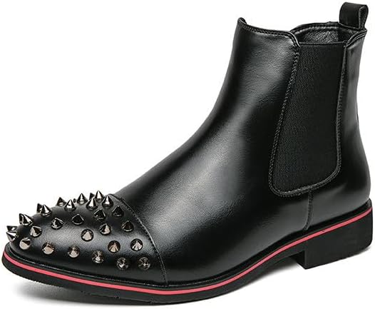 

Мужские кожаные челси Santimon с заклепками и острым носком, ботинки на шнуровке с шипами, удобные слипоны на щиколотке для вечеринки, сцены или модного образа, черные/коричневые