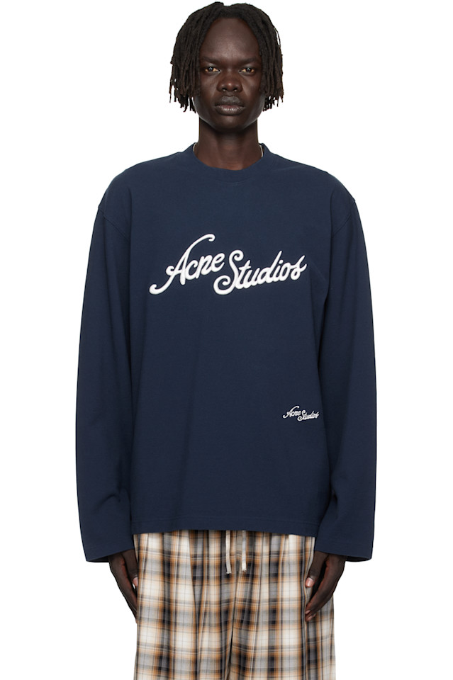 

Acne Studios Футболка свободного кроя с логотипом темно-синего цвета