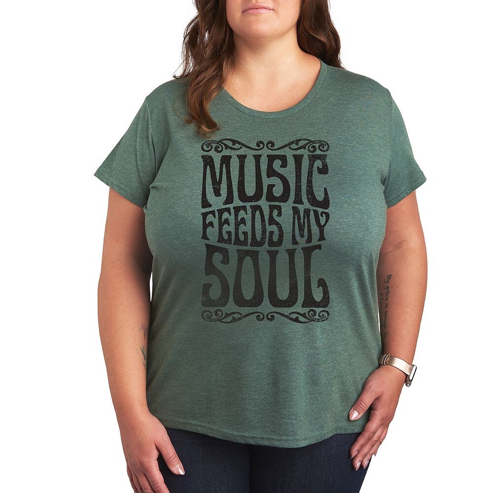 

Футболка Plus Music Feeds My Soul с графическим рисунком, цвет Heather Green