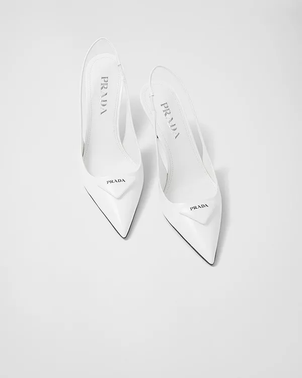 Женские туфли-лодочки из матовой кожи с открытой пяткой Prada, белый — фото 3