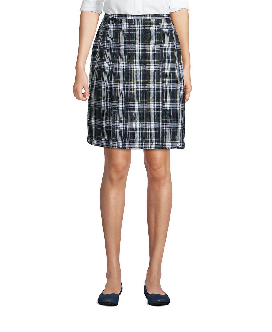 

Женская клетчатая юбка-плиссе длиной до колена Lands' End, White/evergreen plaid