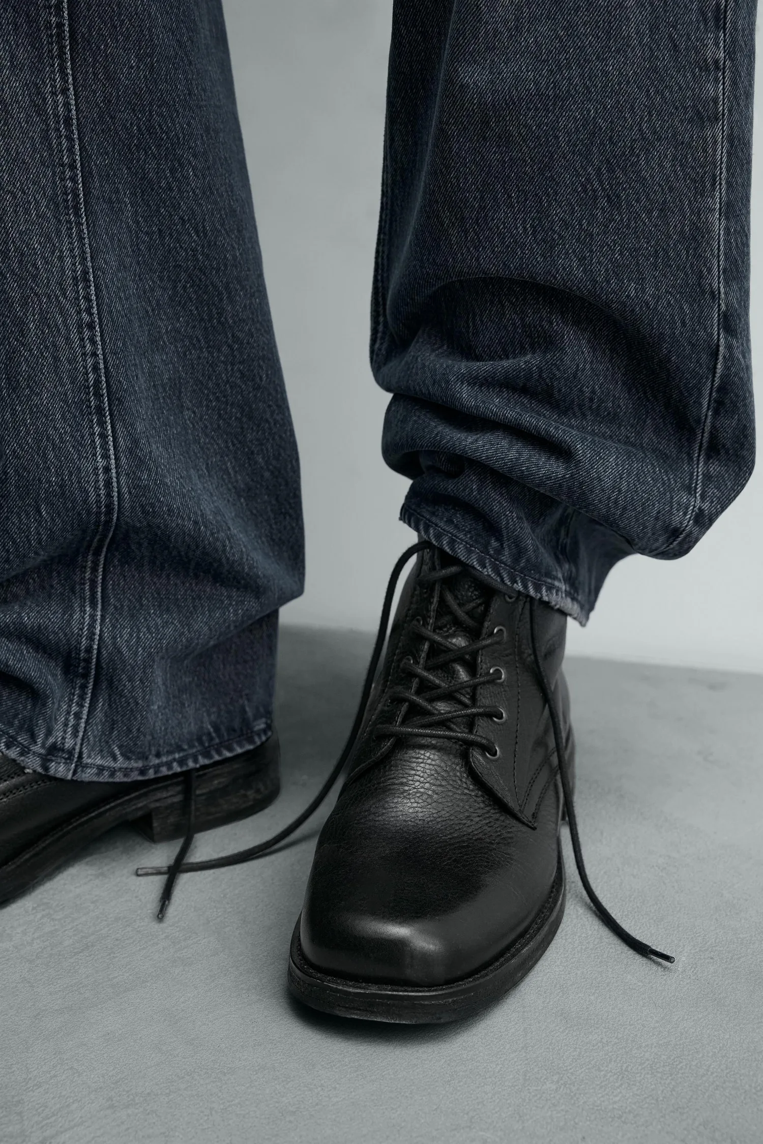 Кожаные ботинки на шнуровке, лимитированная серия Zara, черный — фото 3