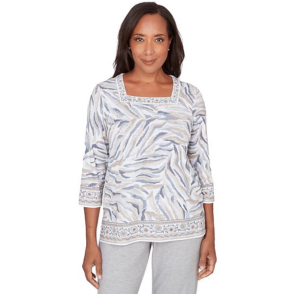 

Топ с квадратным вырезом и принтом в стиле animal print Alfred Dunner