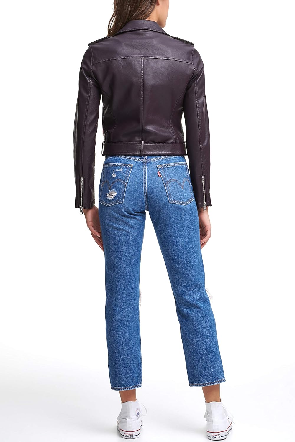 Женская куртка-косуха Levi's из искусственной кожи с поясом, темно-фиолетовый — фото 2