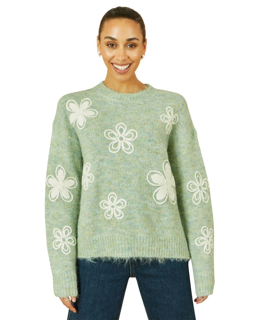 

Женский вязаный свитер с цветочным узором Yumi, Sea green