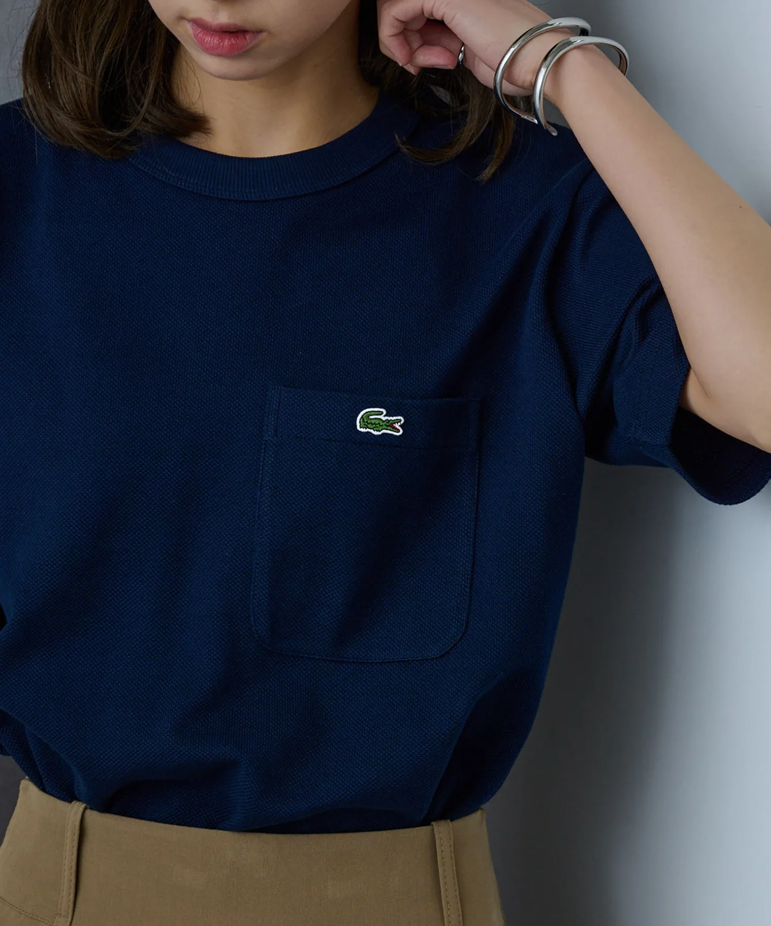 Мужская футболка Lacoste из хлопка с логотипом тёмно-синяя