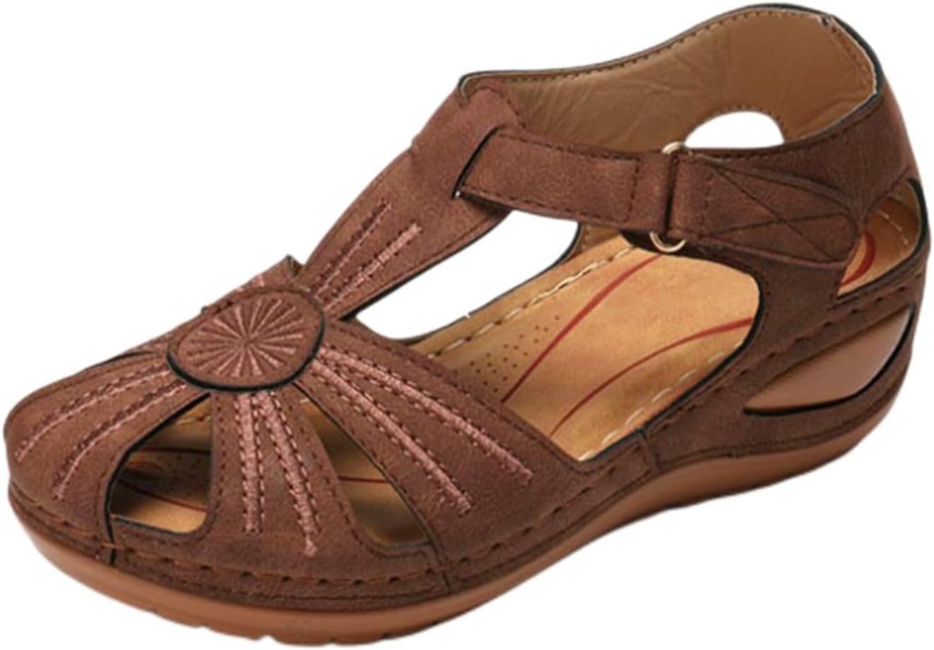 

Женские сандалии на танкетке, летние нарядные, закрытый носок, пляжные бохо с ремешком на щиколотке, удобные сандалии-слипоны в стиле гладиатор Generic, коричневый