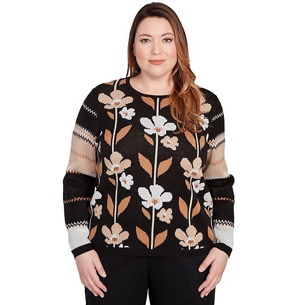

Свитер Plus size с вертикальным цветочным зигзагом Alfred Dunner, Black