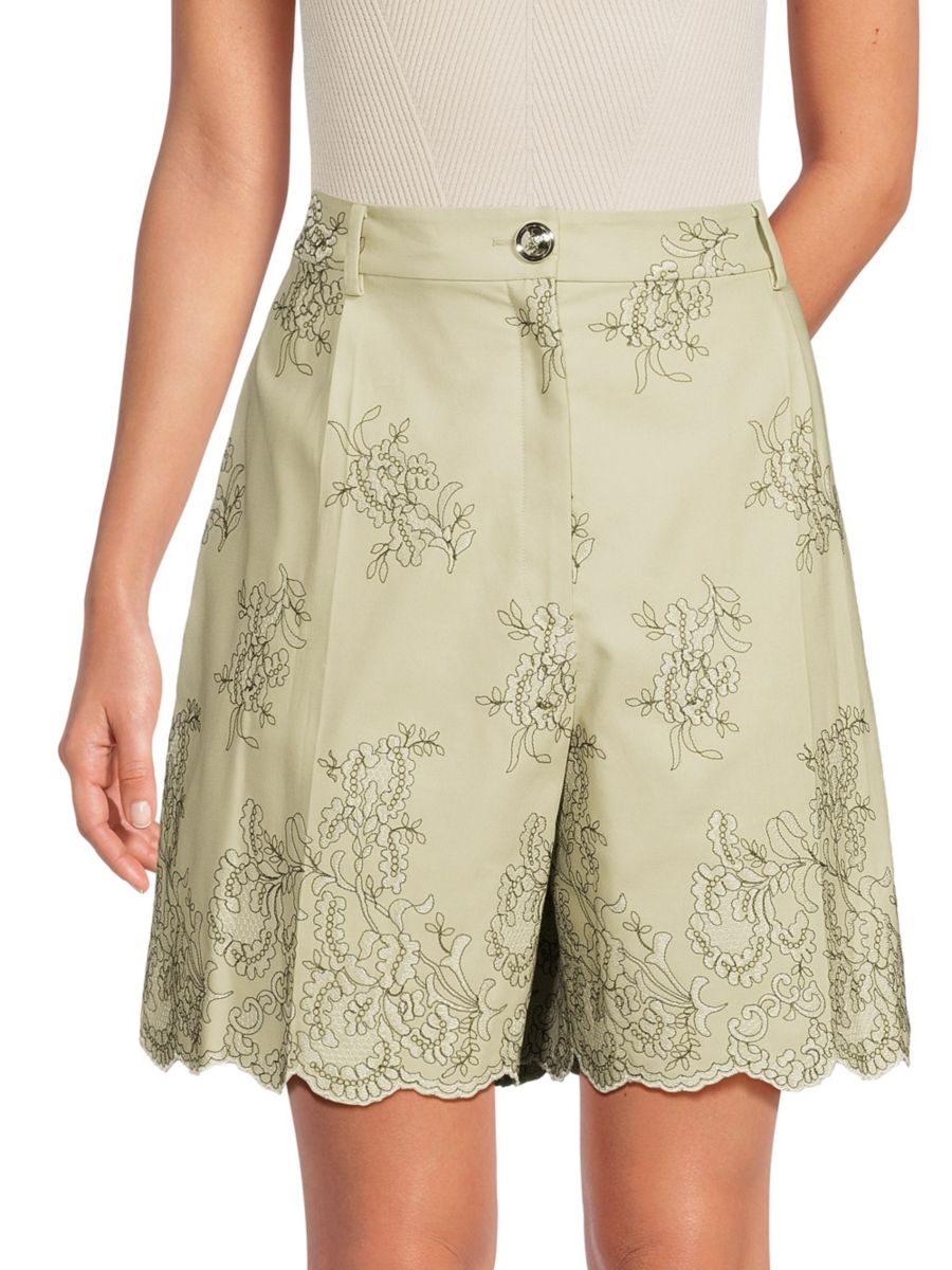 

Шорты Ramage из хлопковой смеси с вышивкой и высокой талией Giambattista Valli, цвет Sage Ivory