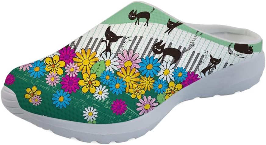 

Садовые сабо Forchrinse с милым принтом лапок собак, нескользящие обувь для шеф-поваров, медсестер и врачей, сандалии для мужчин и женщин, Cat Flower Music Piano