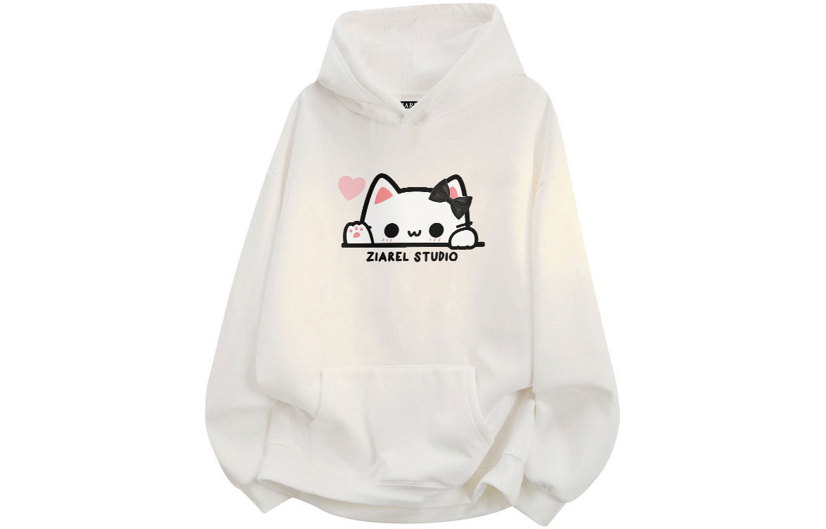 

Толстовка Unisex Hooded Moderate Heavyweight ZIAREL, белый-heart kitten