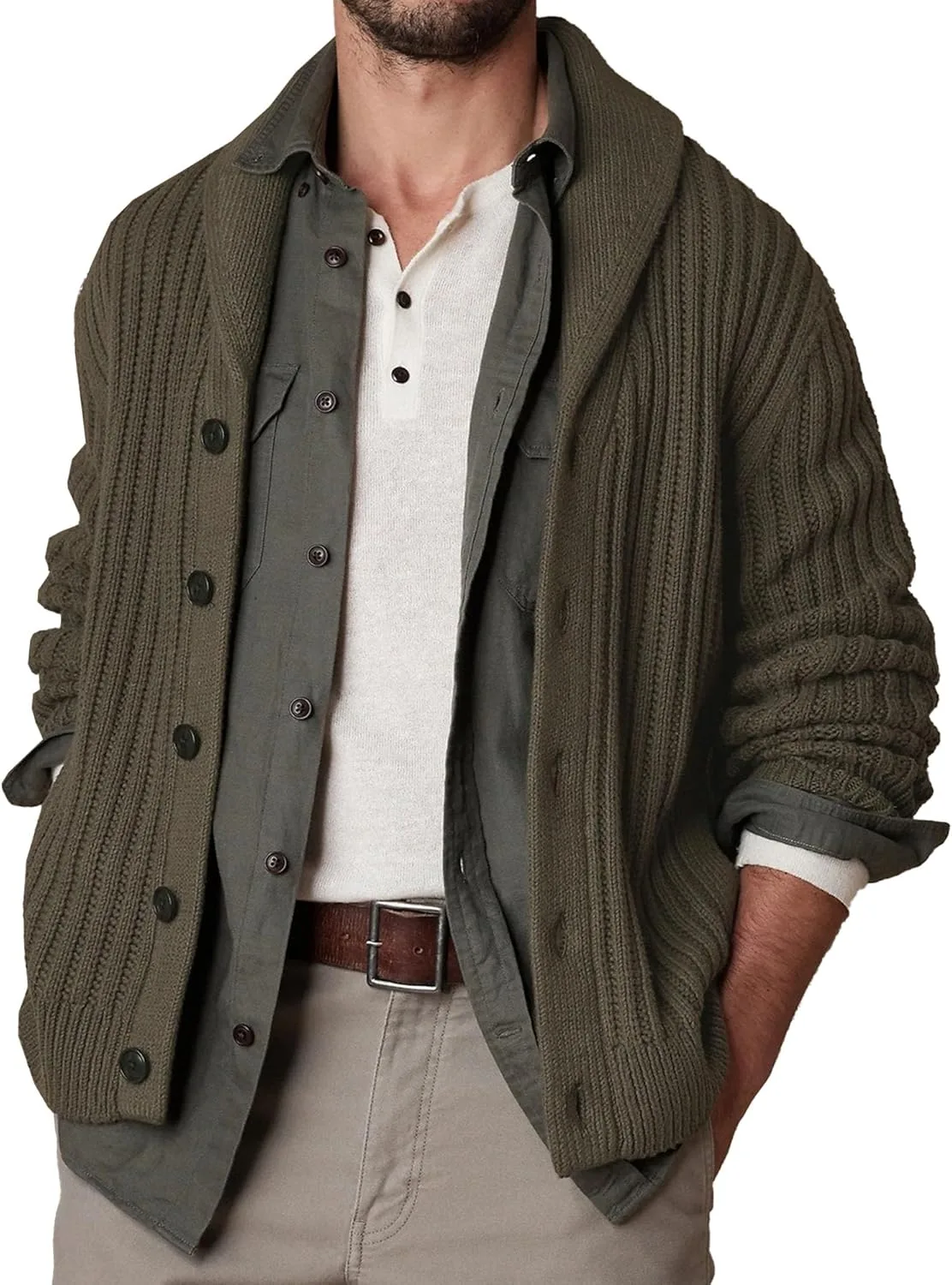 Мужской кардиган с шалькой воротником slim fit