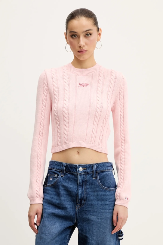 

Хлопковый свитер Tommy Jeans, розовый