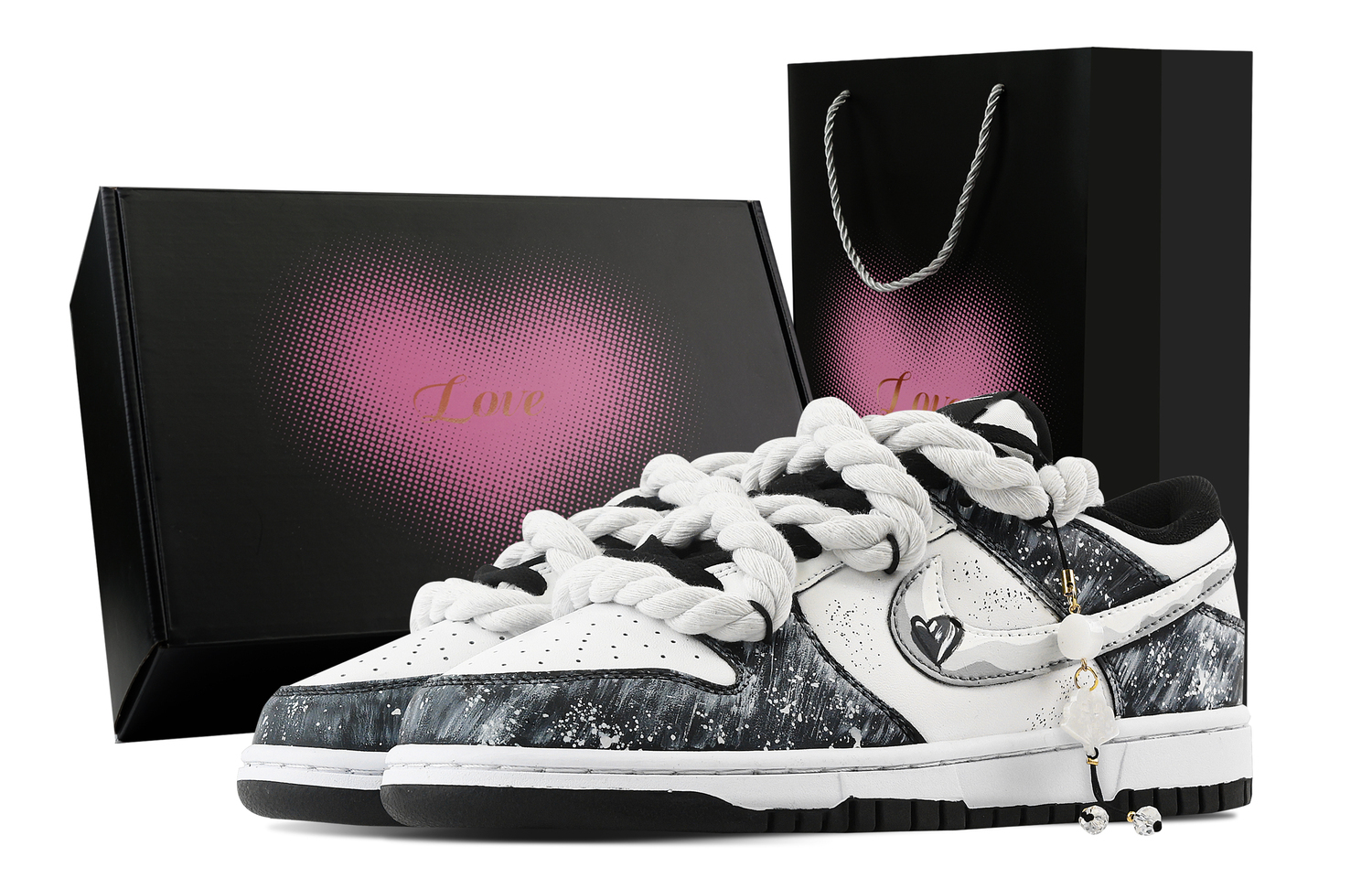 

Nike Данк Харт Рейн, Харт Бокс нескользящие износостойкие низкие скейтборд кроссовки унисекс черно-белые, цвет Black White