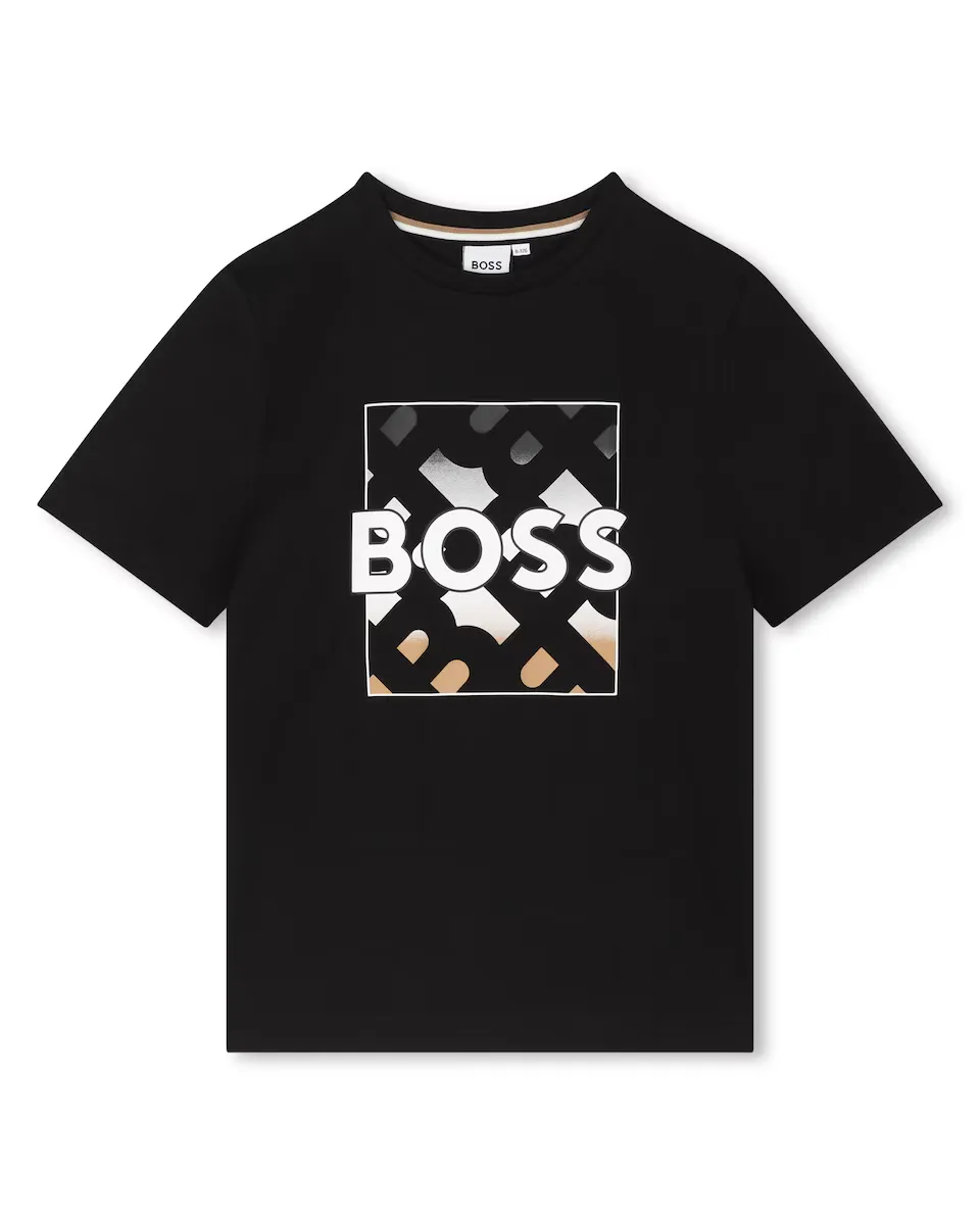

Футболка для мальчика с короткими рукавами из 100% хлопка BOSS Kidswear, черный