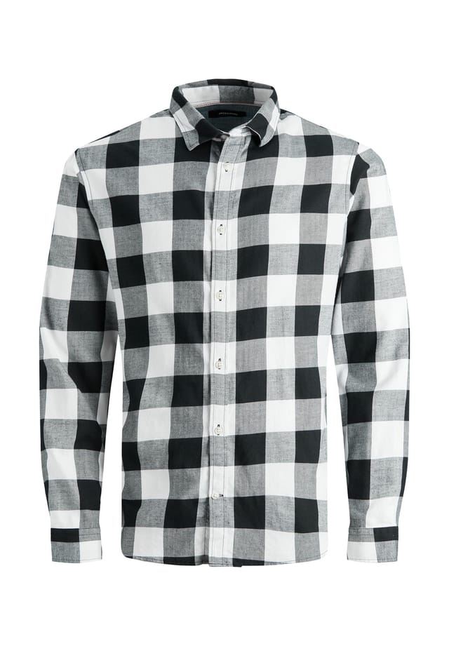 

Рубашка из твила в клетку с длинными рукавами и воротником-стойкой Jack & Jones, белый
