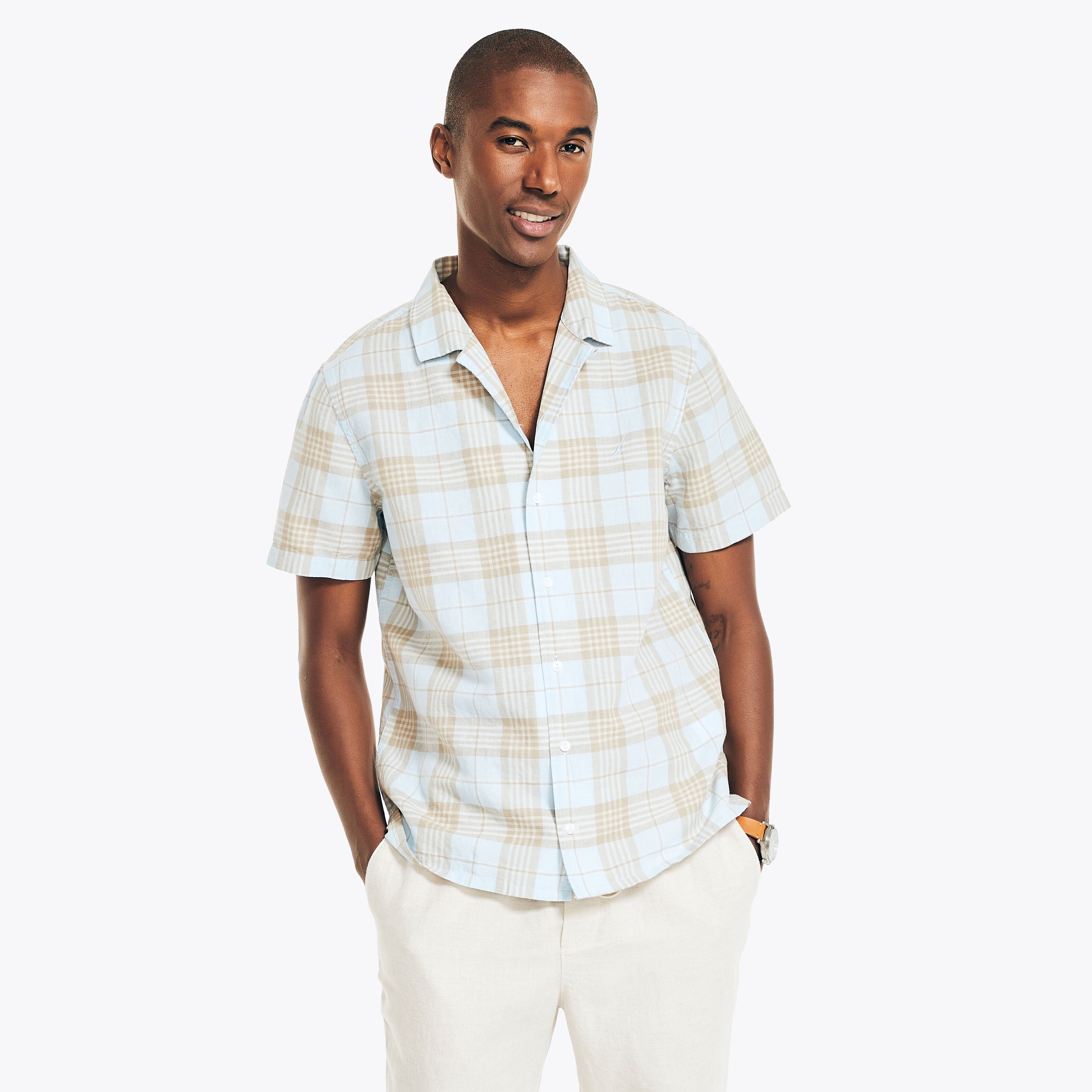 

Мужская рубашка Nautica Sustainably Crafted Plaid с коротким рукавом, цвет soft blue 13-4200tcx