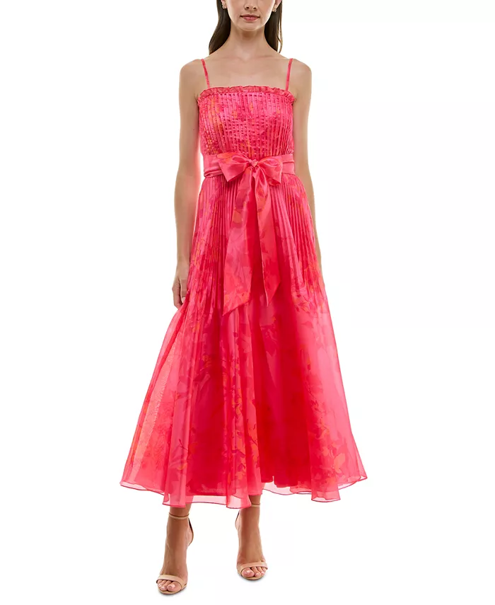 

Женское платье миди с плиссированными рукавами и принтом Taylor, розовый